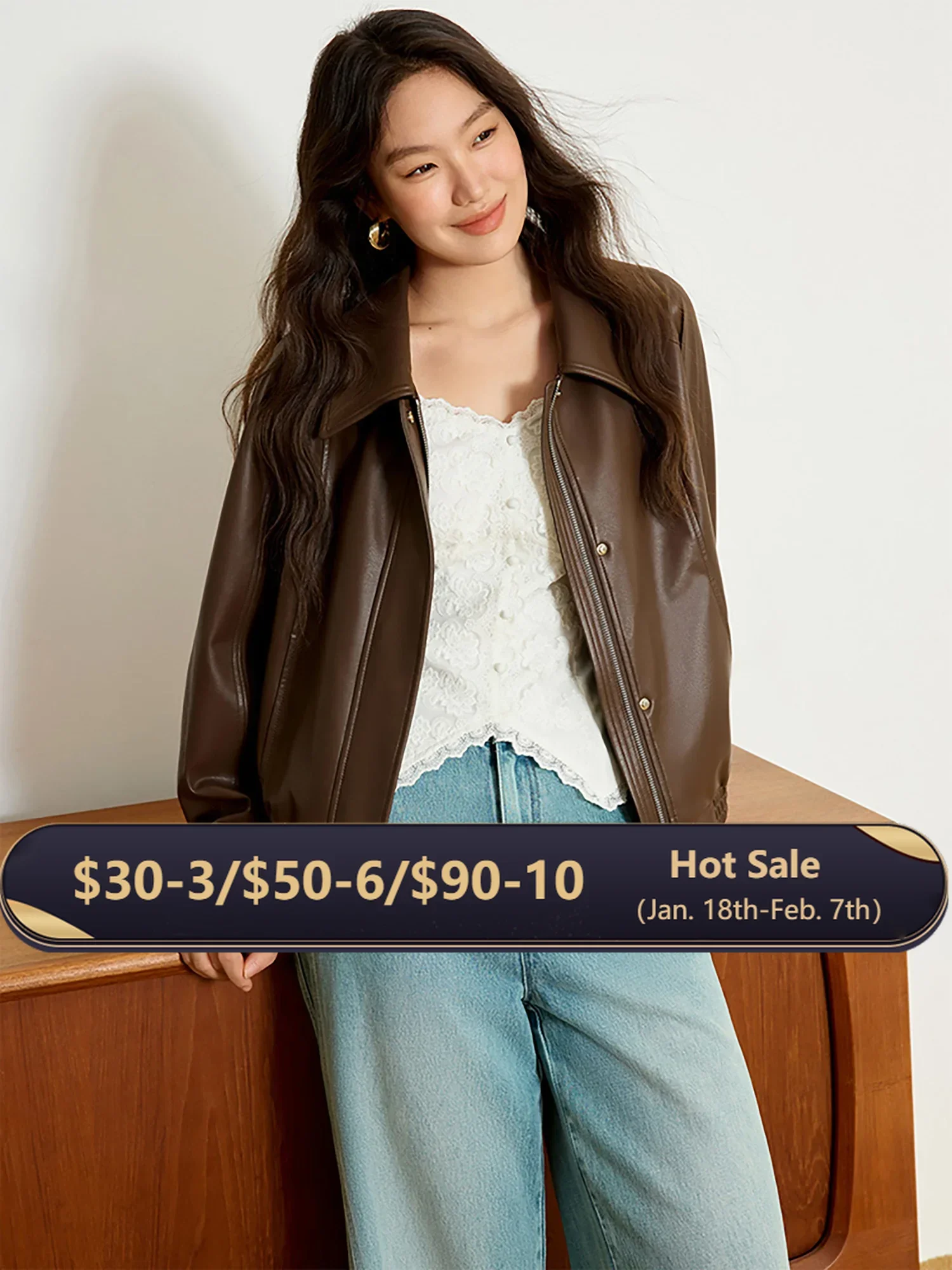 DUSHU Office Lady Women's Retro Loose Leather Jacket 2025 Spring New Fashion Jacket Casual Loose Women Jacket 25DS81146