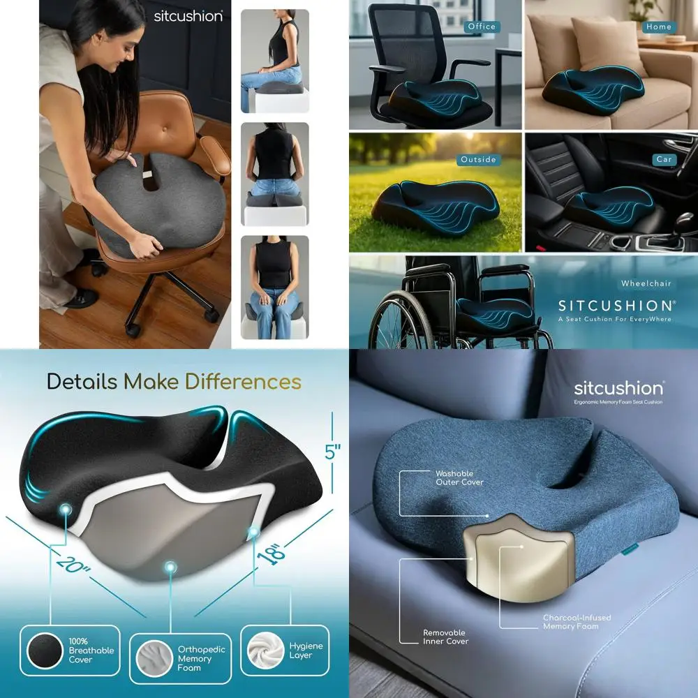 Ergonomic Office Chair Cushion for Sciatica Pain Relief, Computer Chair Cushion for All Day Comfort, Extra Large Seat Cushions f