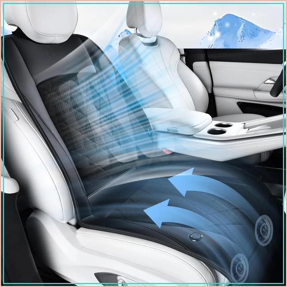 

Cooling Car Seat Cover with 2 Turbo Fans, Ventilated Seat Cushion for Summer Driving, Universal Fit for Cars SUVs Trucks Vans