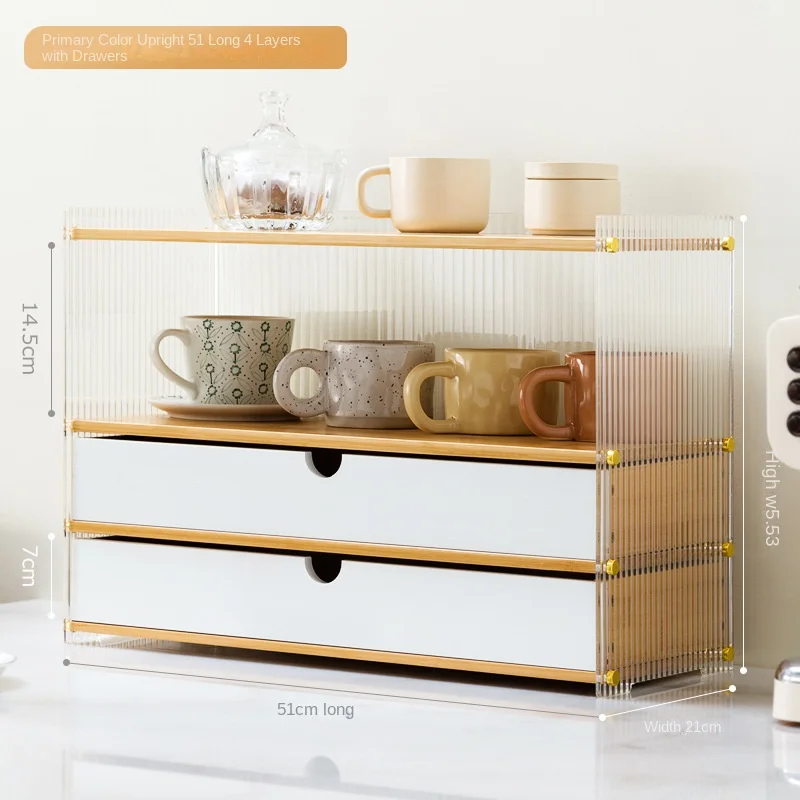 Bamboo modern style cup dust rack, kitchen bedroom storage box, multifunctional tea set storage rack
