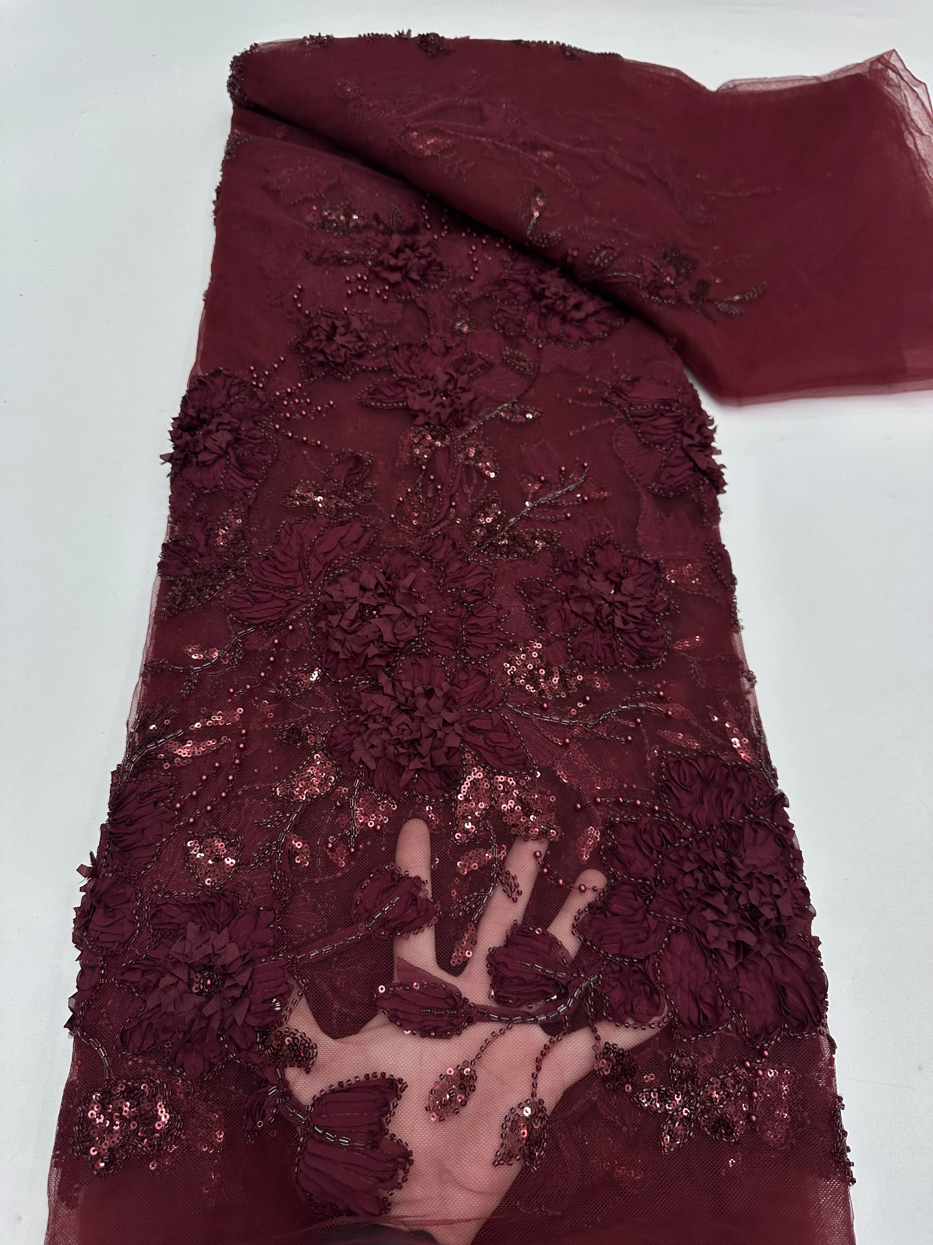 African 3D Flower Lace Fabric Embroidered 2025 Nigerian Fabric for Sewing Dubai Sequins Tulle For Dress Wedding Party