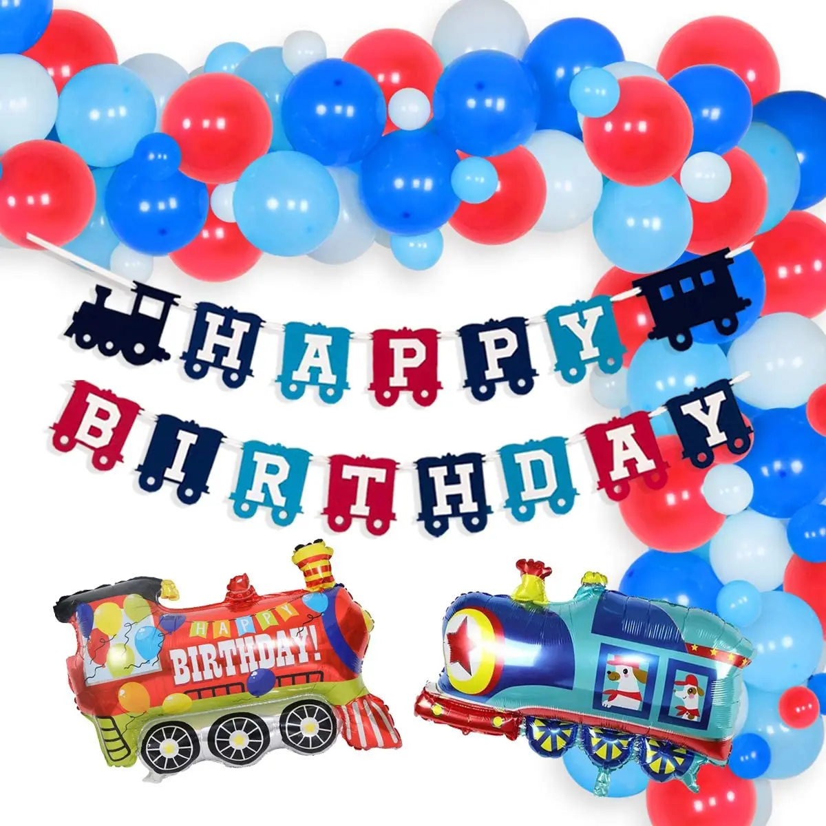 Train Birthday Decorations for Boys, Railroad Balloon, Garland Kit, Steam Train, Happy Birthday Banner, Kids Party Supplies