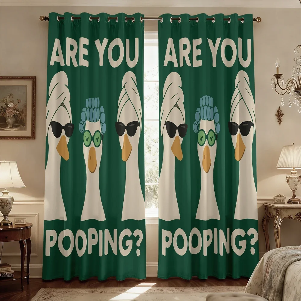 2 Panels 250g Blackout Curtains Funny Duck Pooping Print Window Treatments for Bedroom Living Room