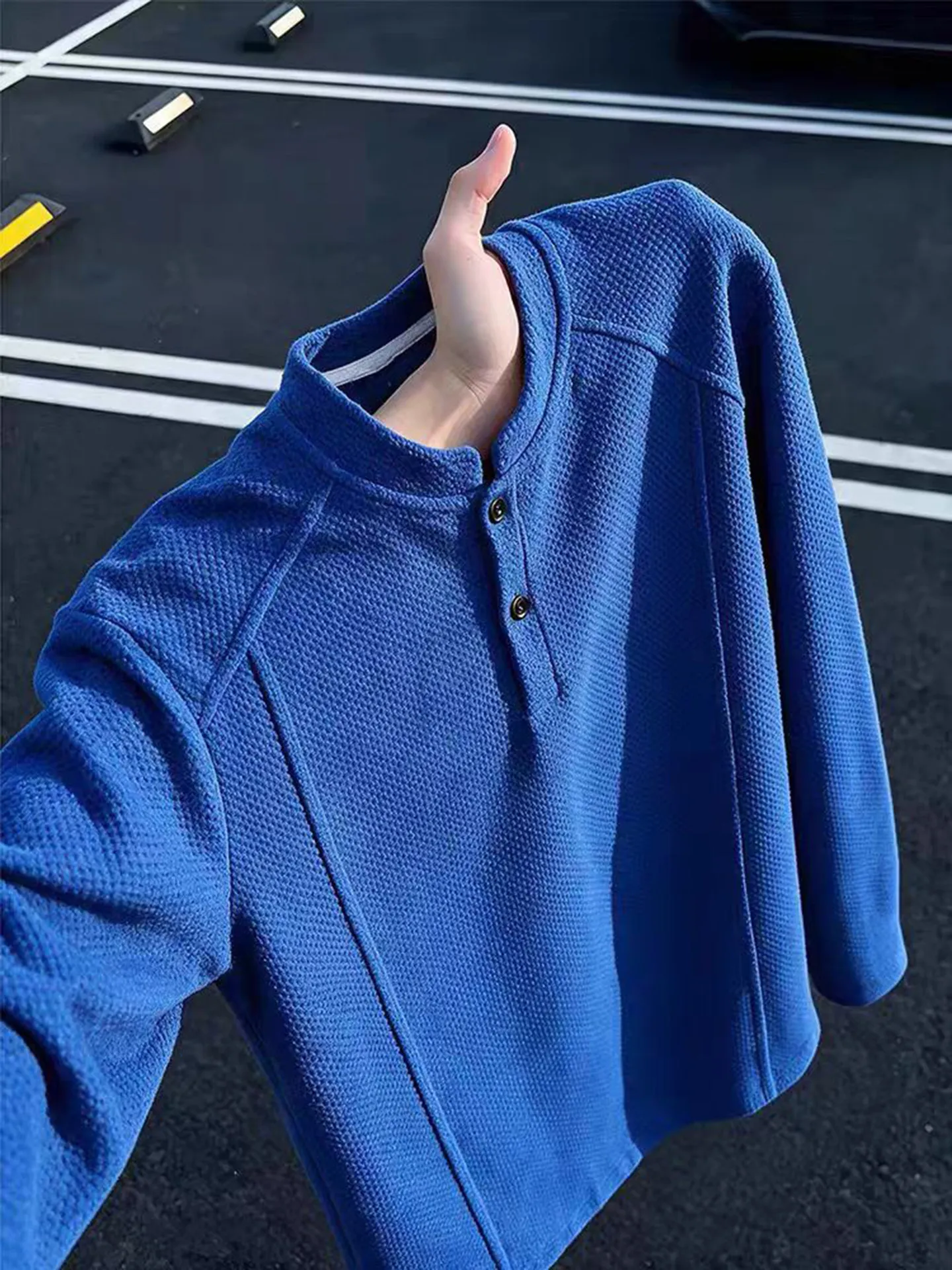 Cleanfit Long Sleeve T-Shirt Men's Spring Autumn Loose Large Size Handsome Shoulder Top Henry Collar Texture Dragon Scale Pat...