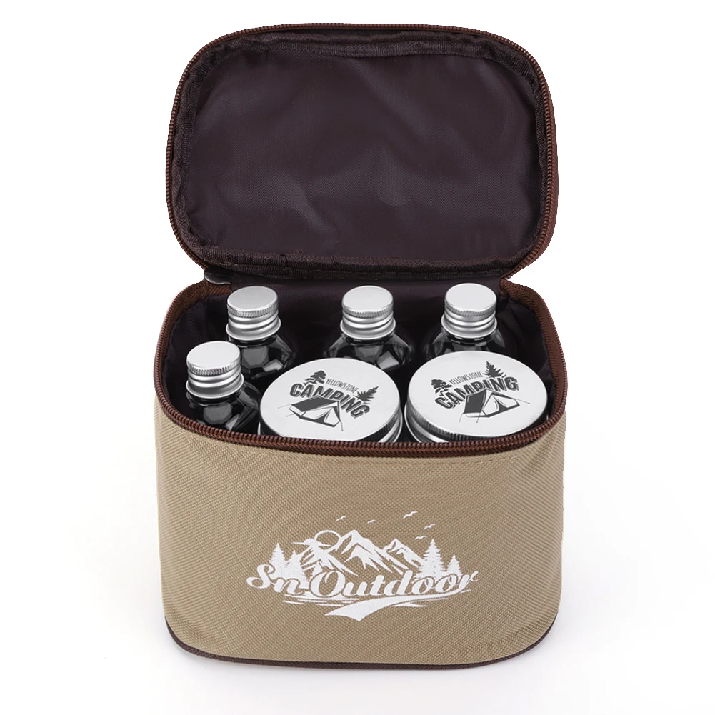 8 قطع من حاويات التوابل مع حقيبة سفر، مجموعة زجاجات توابل خارجية، مجموعة برطمانات تخزين توابل الفلفل المحمولة للتخييم في الهواء الطلق والشواء
