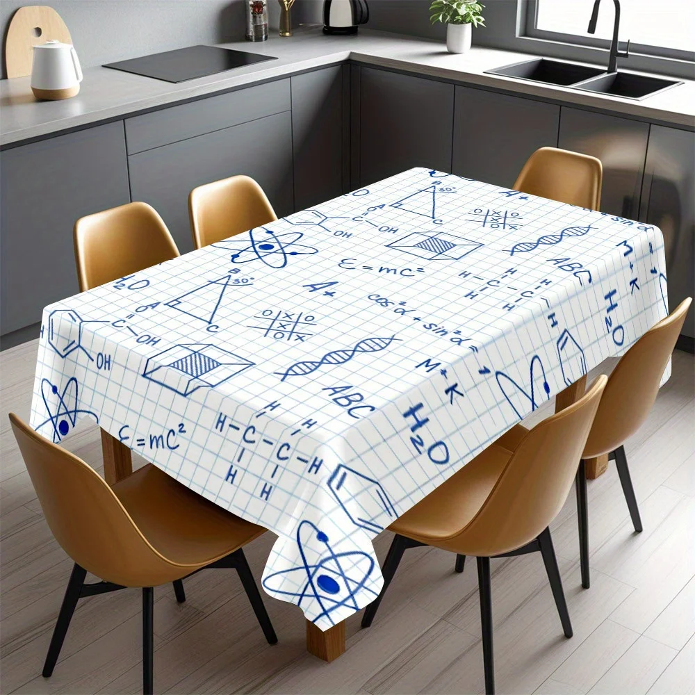 Blue Grid Math Chemistry Equation Tablecloth Waterproof Desk Cover for Science Study Room School Party Home Decor Gift