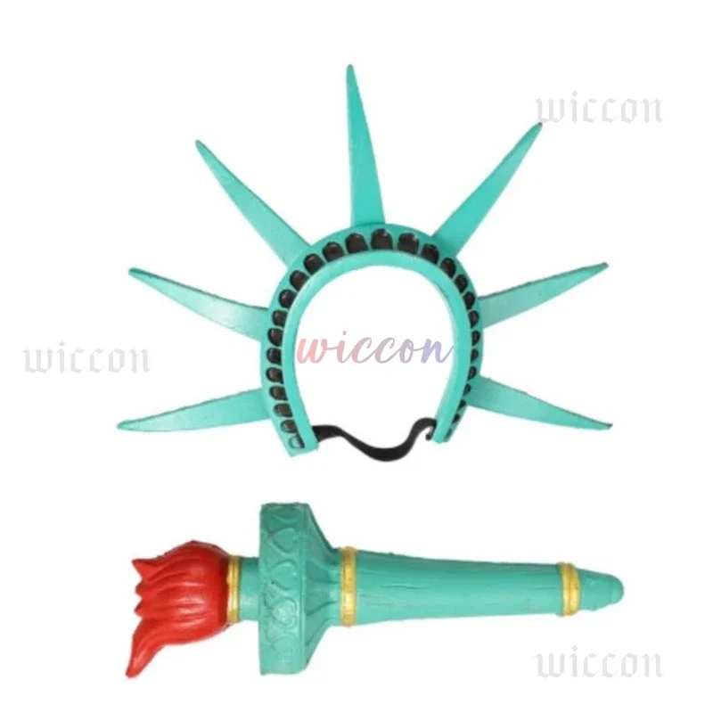 FC6 الكبار تمثال الحرية تأثيري سيدة الحرية زي المرأة الخضراء الوطنية جمع هالوين زي حفلة تنكرية Headwe @ FC8!