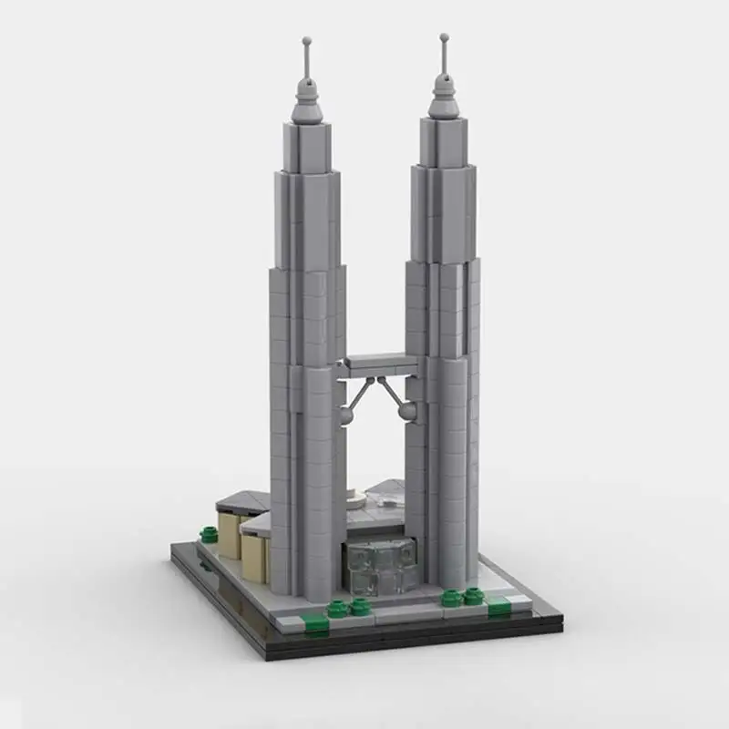 MOC 트윈 타워 모델 빌딩 블록, 도시 조경 건축 벽돌, 홈 데스크탑 장식 컬렉션 장난감, 어린이 선물