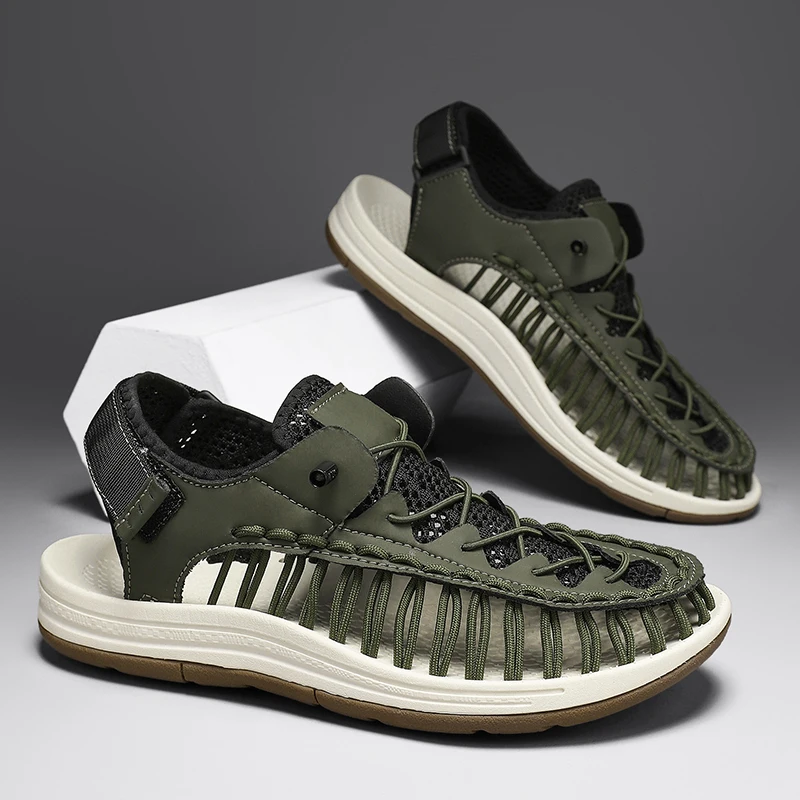 

Новые летние сандалии для мужчин, дизайнерские, модные, повседневные, для активного отдыха, большие размеры, ручной работы, высококачественные пляжные сандалии для мужчин