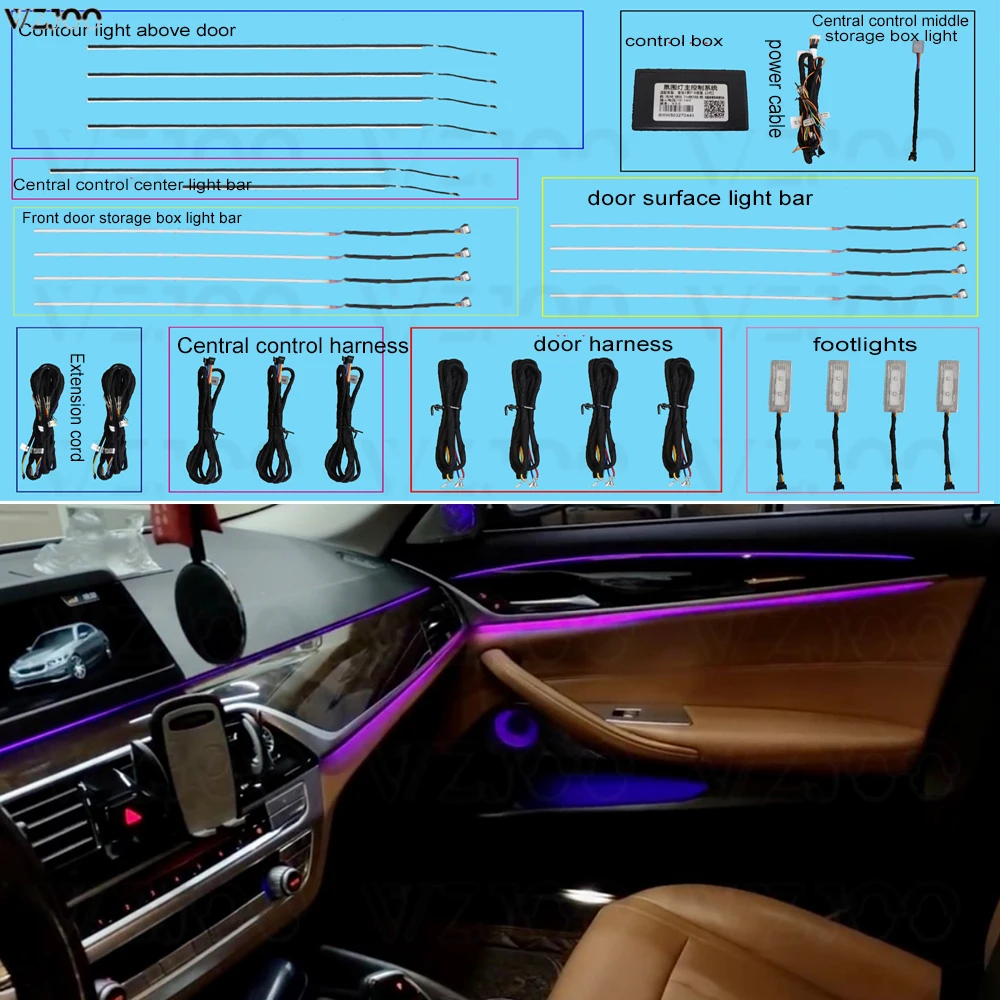 For BMW Car Neon Interior Door 5 Series G38 G30 8/64-colors Atmosphere LED Car interior door ambient light decorative lighting