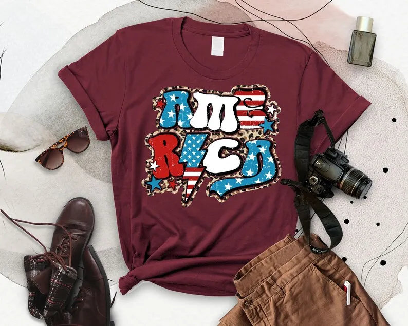 America 4th Of July  Leopard, Design Shirt Short Sleeve Top Tees O Neck Fashion 100% Cotton Streetwear harajuku goth y2k Tshirt