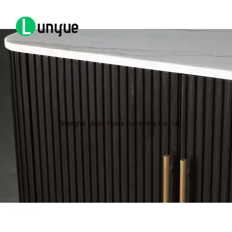 Luxury Modern Living Room Cabinet Oak Wood Stainless Steel Legs Marble Top 4 Door Storage Sideboard Furniture for Home Decor