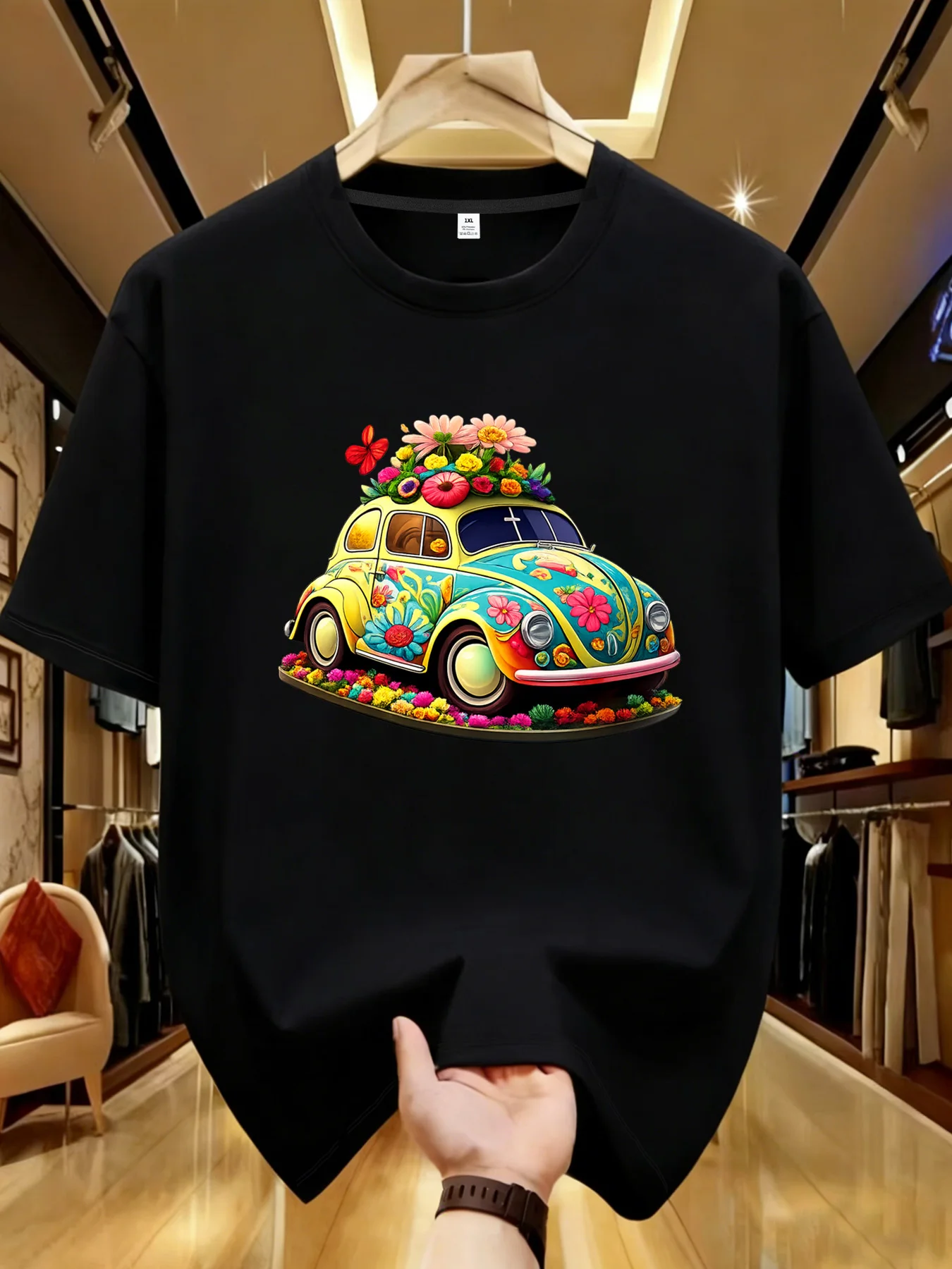 

【YJ00015】Женская футболка Huahua Auto больших размеров с круглым вырезом, короткими рукавами, эластичными полурукавами и модными принтами