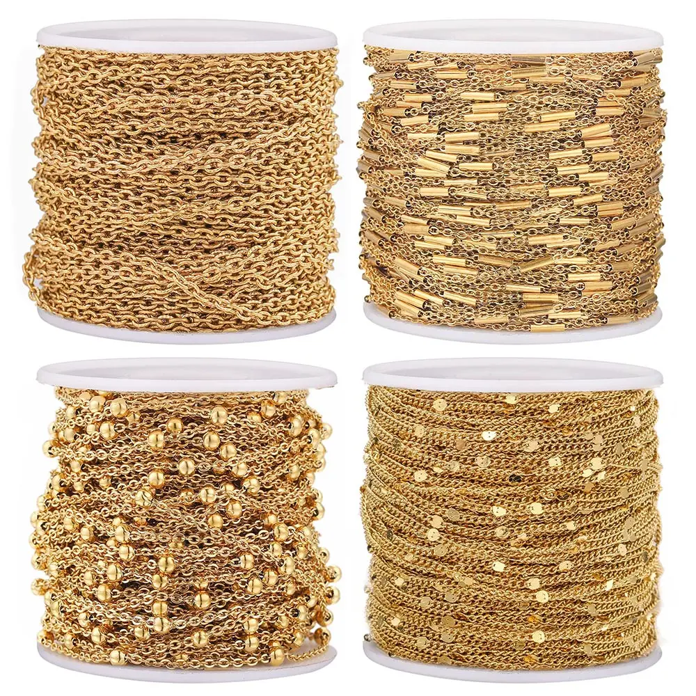 2M Stainless Steel Tube Beads Ball Cable Gold Chain Silver Chains Necklace for Diy Jewelry Making Supplies bulk Items Wholesale