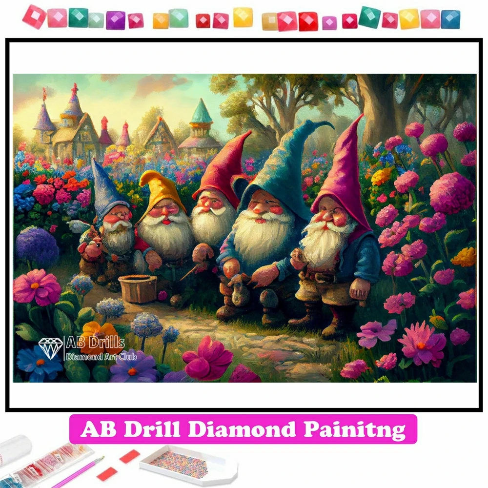 

Vibrant garden gnome 5D DIY AB Diamond Painting Embroidery Fantasy Cartoon Art Cross Stitch Rhinestones Mosaic Home Decor Gift