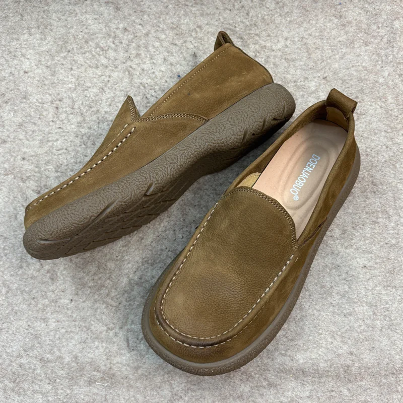 

Men's Casual Slip-On oes Vintage Leather Breathable Cowhide Thi Bot Comfortable Spring Summer Faion Single oes