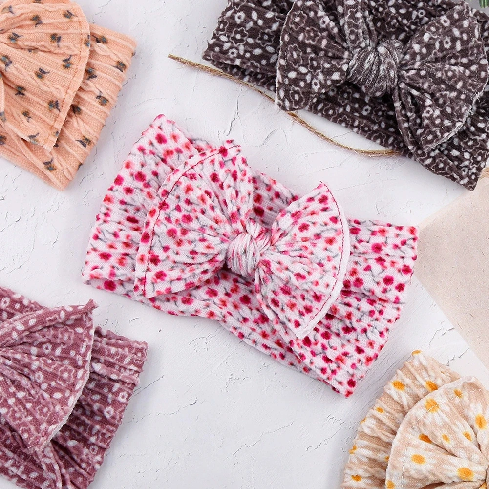 

1pcs Cable Knit Bow Baby Headbands Girls Elastic Nylon Headband For Children Print Turban Newborn Infant Kids Hair Accessories