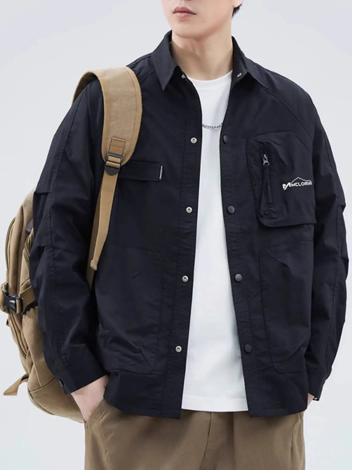 

Men's Cardigan Spring Autumn Edgy Outdoor Casual Collared Jacket Trendy Loose Plus Size Cargo Shirt Outerwear