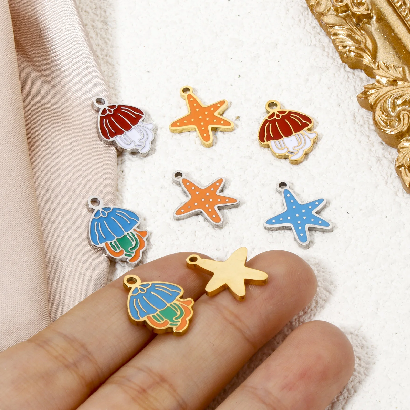 304 Stainless Steel Ocean Jewelry Charms Jellyfish Starfish Enamel For DIY Making Necklace Bracelets Jewelry Findings, 2 Piece