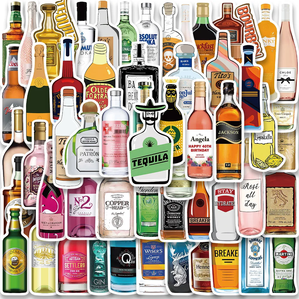 56PCS Alcohol Wine Bottle Vintage Beer Cartoon Stickers for Ipad Phone Scrapbooking Laptop Car Helmet Scrapbooking Sticker