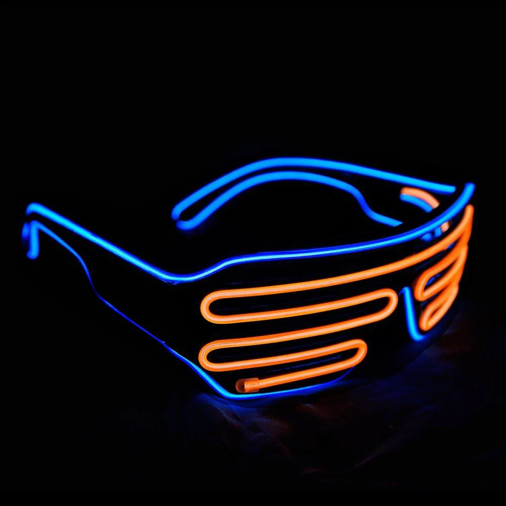 Shutter El Wire Neon Rave Glasses, Flashing LED Sunglasses, Light Up Costumes for 80s, EDM, Party RB03, Blue and Orange