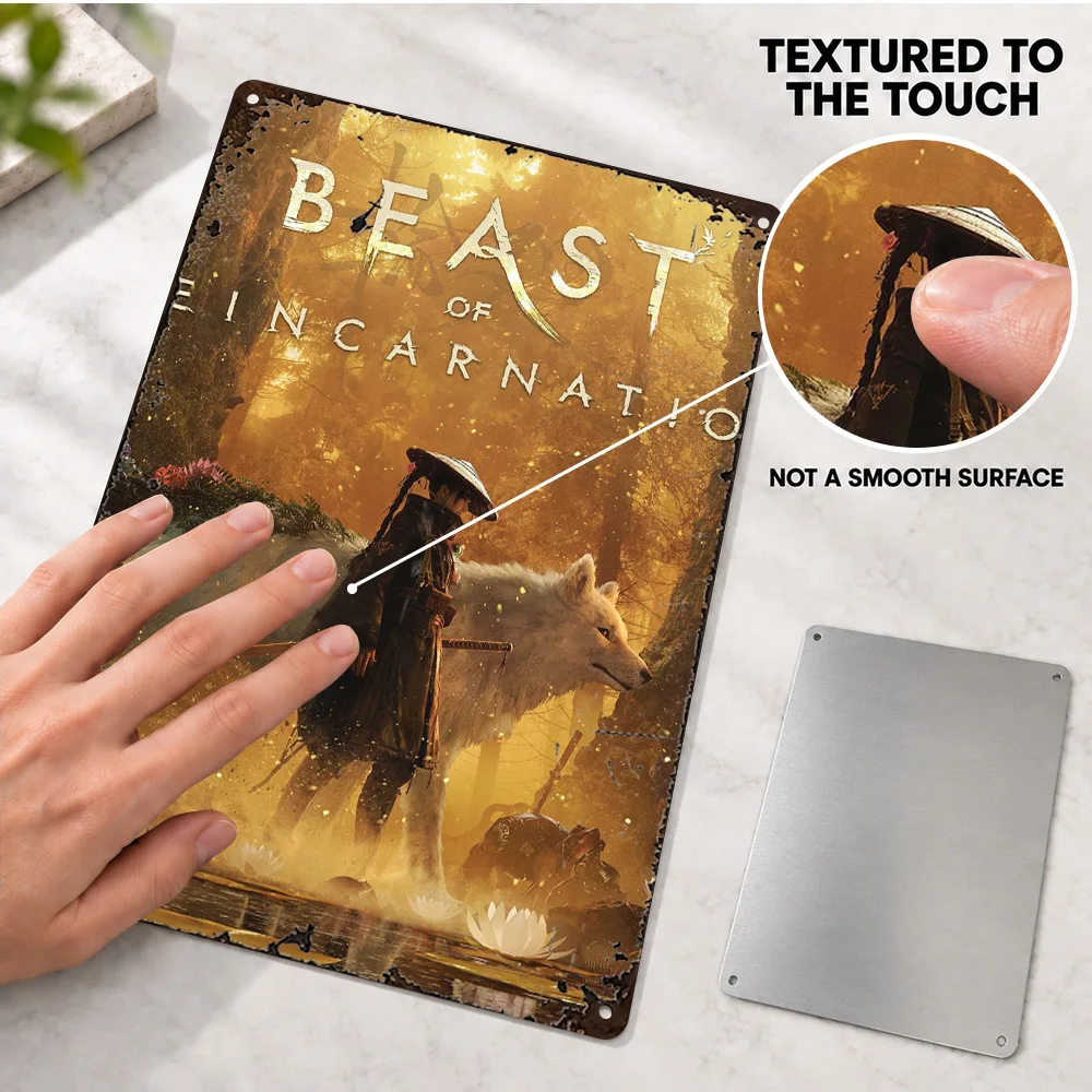 Beast Of Reincarnation Printed Poster Customized Aluminum Metal Sign Gothic Fantasy Illustration Wall Art For Reading Corner