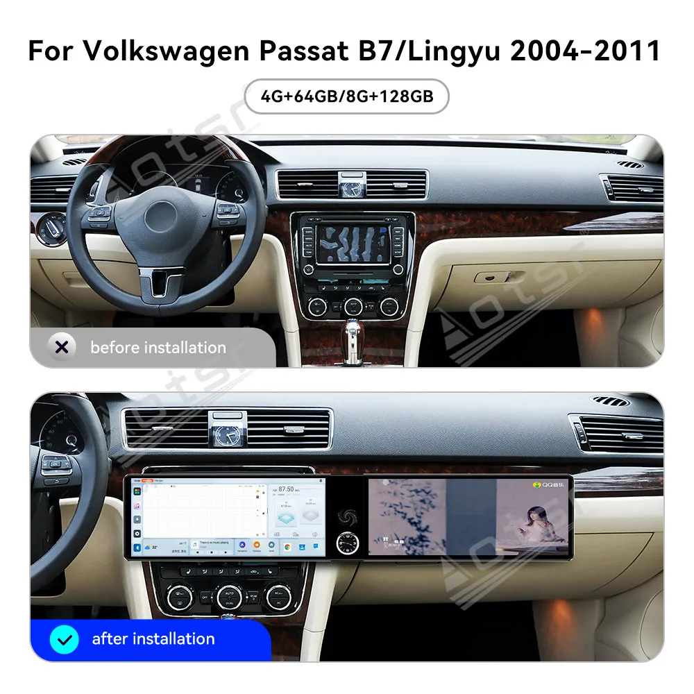 

12.3-дюймовый двойной экран для Volkswagen Passat B7/Lingyu 2004-2011, Android 13, Carplay, GPS-навигация, мультимедийный проигрыватель, стереосистема, головное устройство