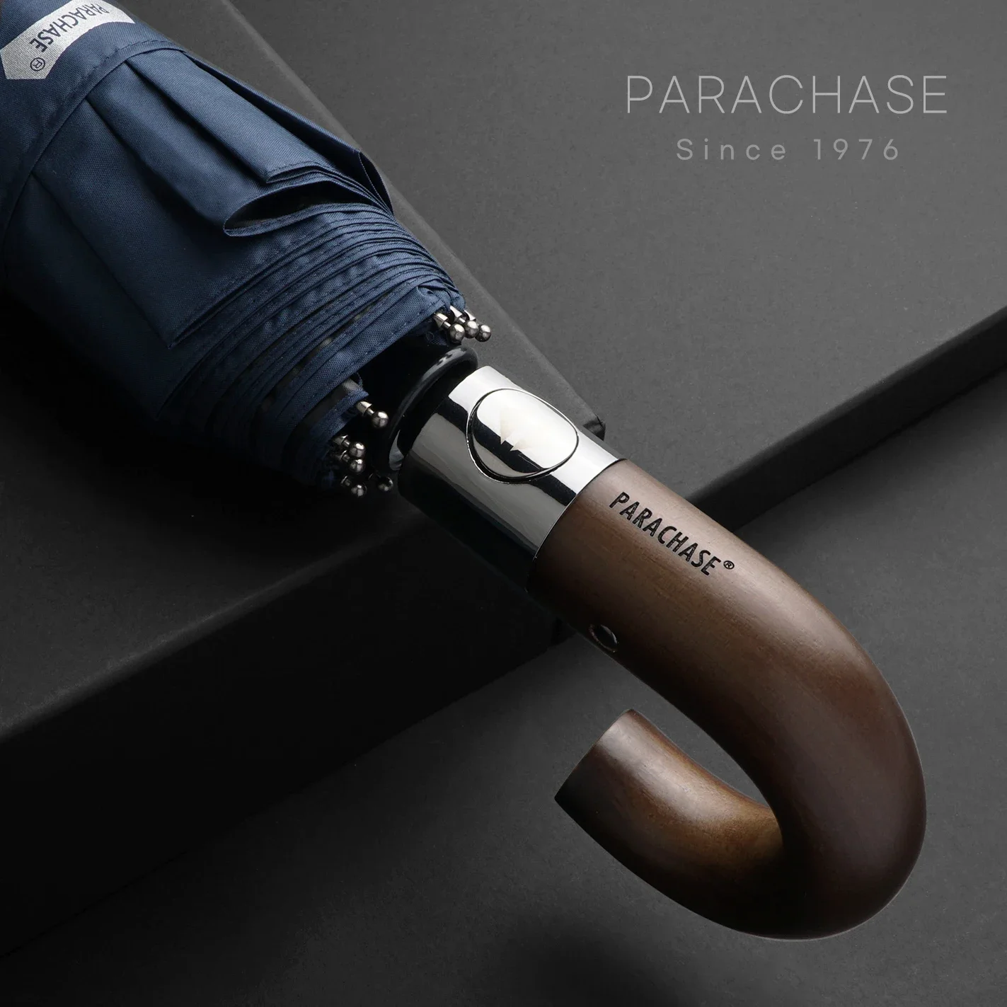 PARACHASE Automatic Folding Umbrella Men Women 10K Strong Windproof Rain Umbrellas Anti UV Sun Protection Wooden Handle Paraguas