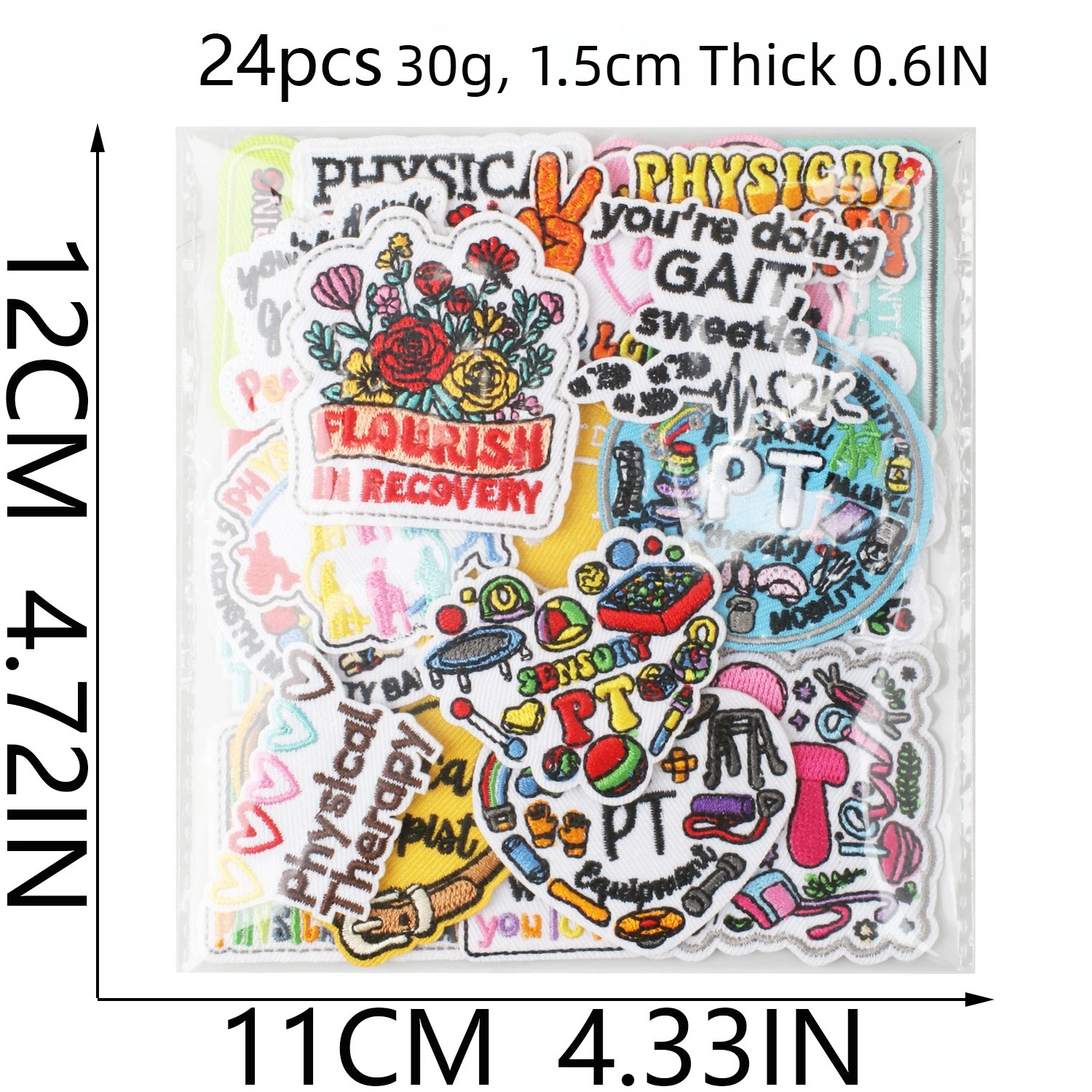 1Pcs Colorful PT Physical Therapy Embroidered Patches, Iron on Medical Rainbow Appliques for DIY Clothes Bags Hats