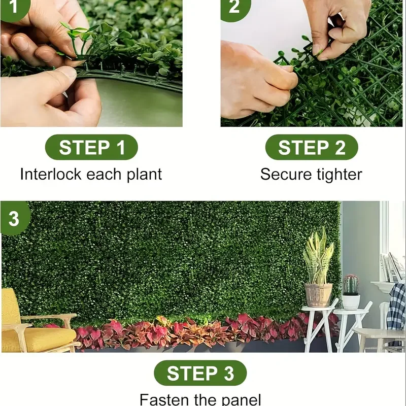 Painel de parede de plantas artificiais, plantas verdes falsas, decoração de jardim, privacidade do quintal, hedge protegido UV, 0,375-11,5 m², 6 pcs, 10 pcs, 20 pcs, 30 pcs, 40 pcs, 48 PCes