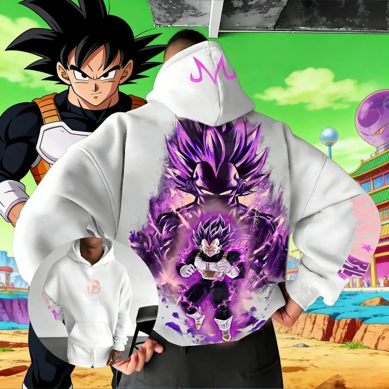 

New Men's Anime Dragon Ball Pattern Printed Hoodie Long Sleeved Solid Cotton Hoodie Fashion Casual DBZ Pocket Hooded Sweatshirt