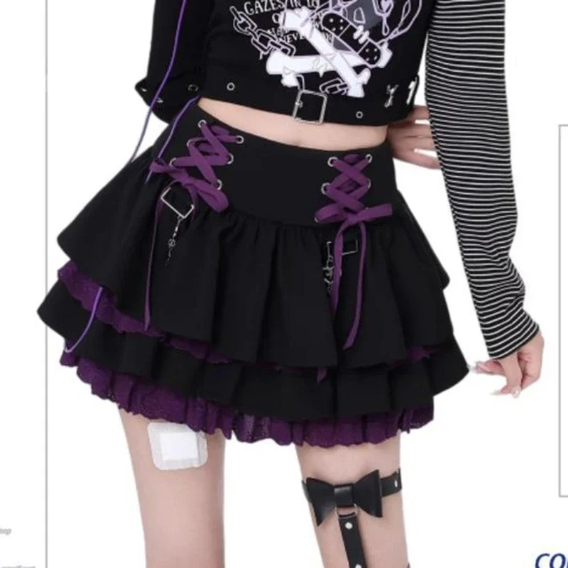 

Y2K Subculture Женская юбка Корейская кружевная Hotsweet Уличная одежда Мини-юбки с высокой талией A Line Шикарные уличные женские юбки-торты