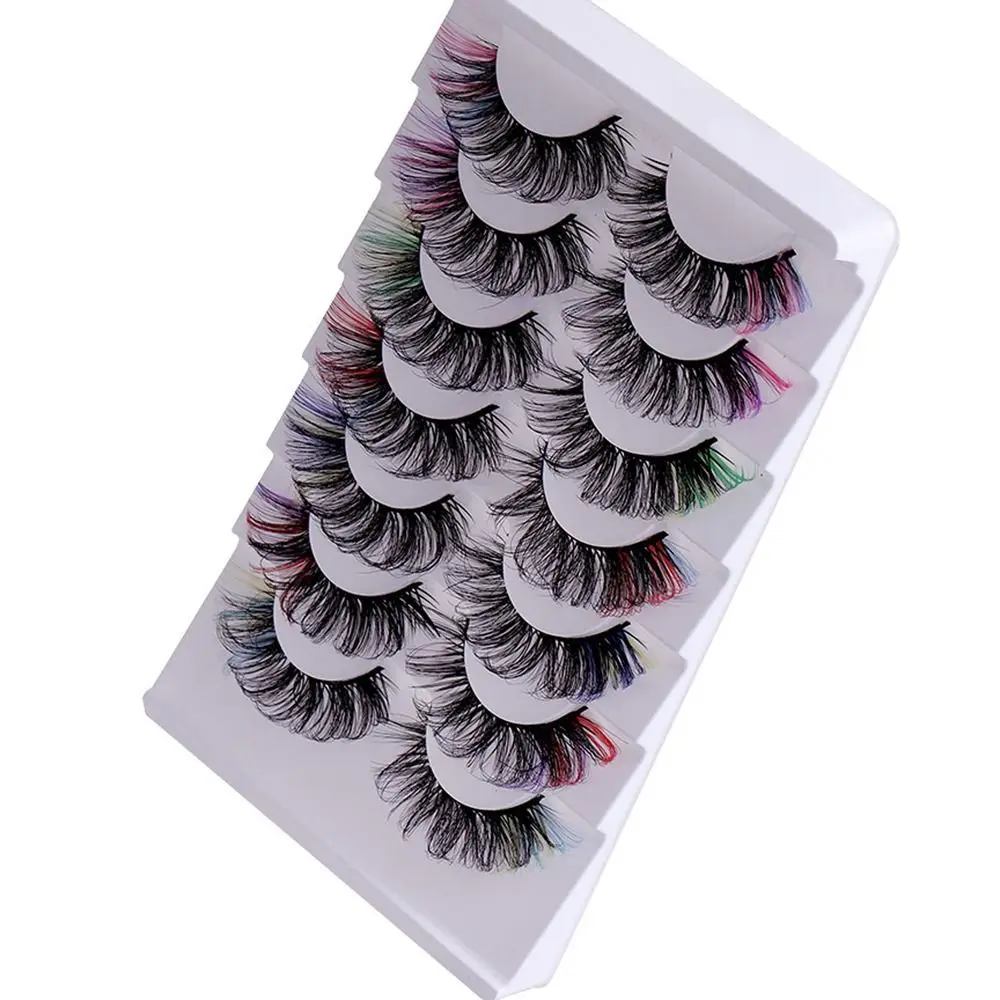 7 Pairs Mixed Color False Eyelashes Lashes Extension Exaggerated Faux Mink Fluffy Eyelashes Thick Fluffy Lashes Reusable