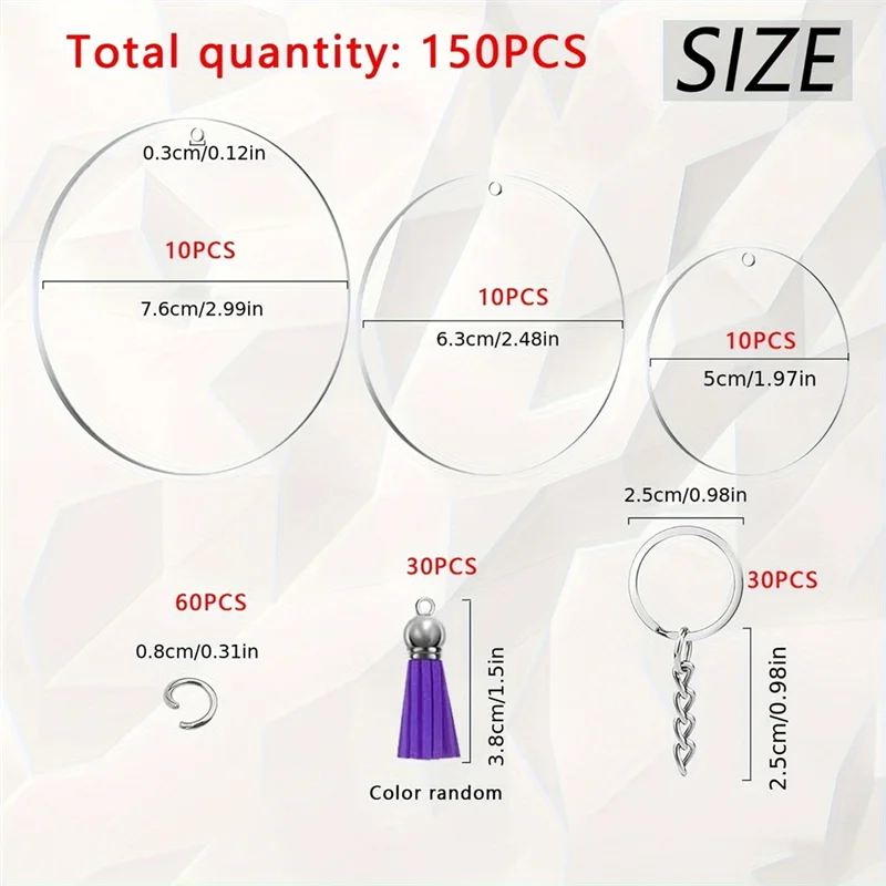 A74E-Acryl-Schlüsselanhänger-Rohling-Set, 7,6 cm, 2,5 Zoll, 5,1 cm, rund, durchsichtige Arylic-Rohlinge für DIY-Schlüsselanhänger-Handwerk