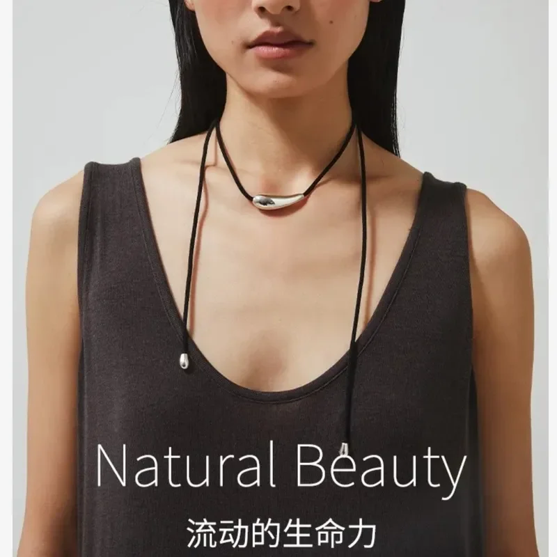 New wax rope pea necklace female Korean ins fashion simple temperament cold wind black rope collarbone chain