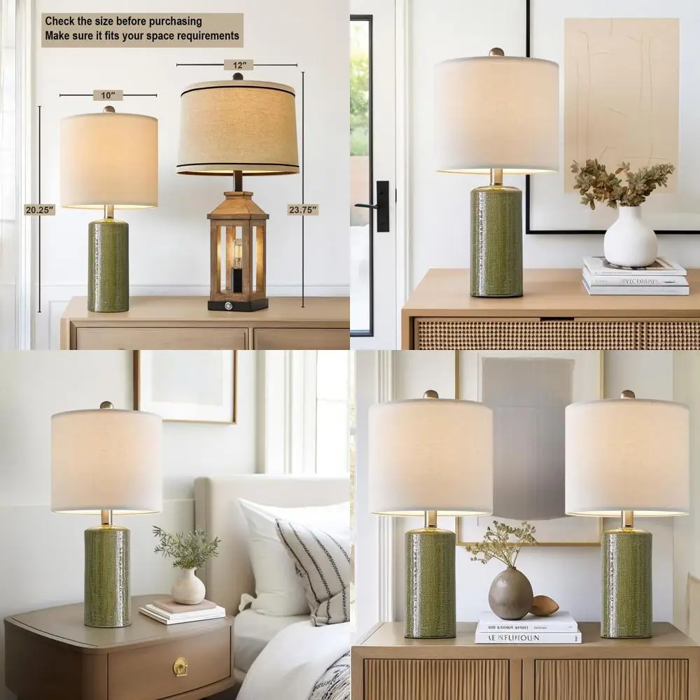 

Pair of Modern Ceramic Table Lamps, Suitable for Living Room and Bedroom, Boho Style, Green Accents