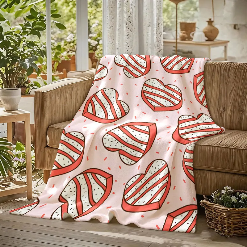 Sweet Heart Cake Sprinkles Flannel Blanket Warm Soft Halloween Christmas Decorative Couch Warm Cozy All-Season Gift