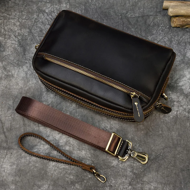 Genuine Leather Clutch Bag Of Men Male Long Hand Bag Crazy Horse Leather Day Clutches For 6\