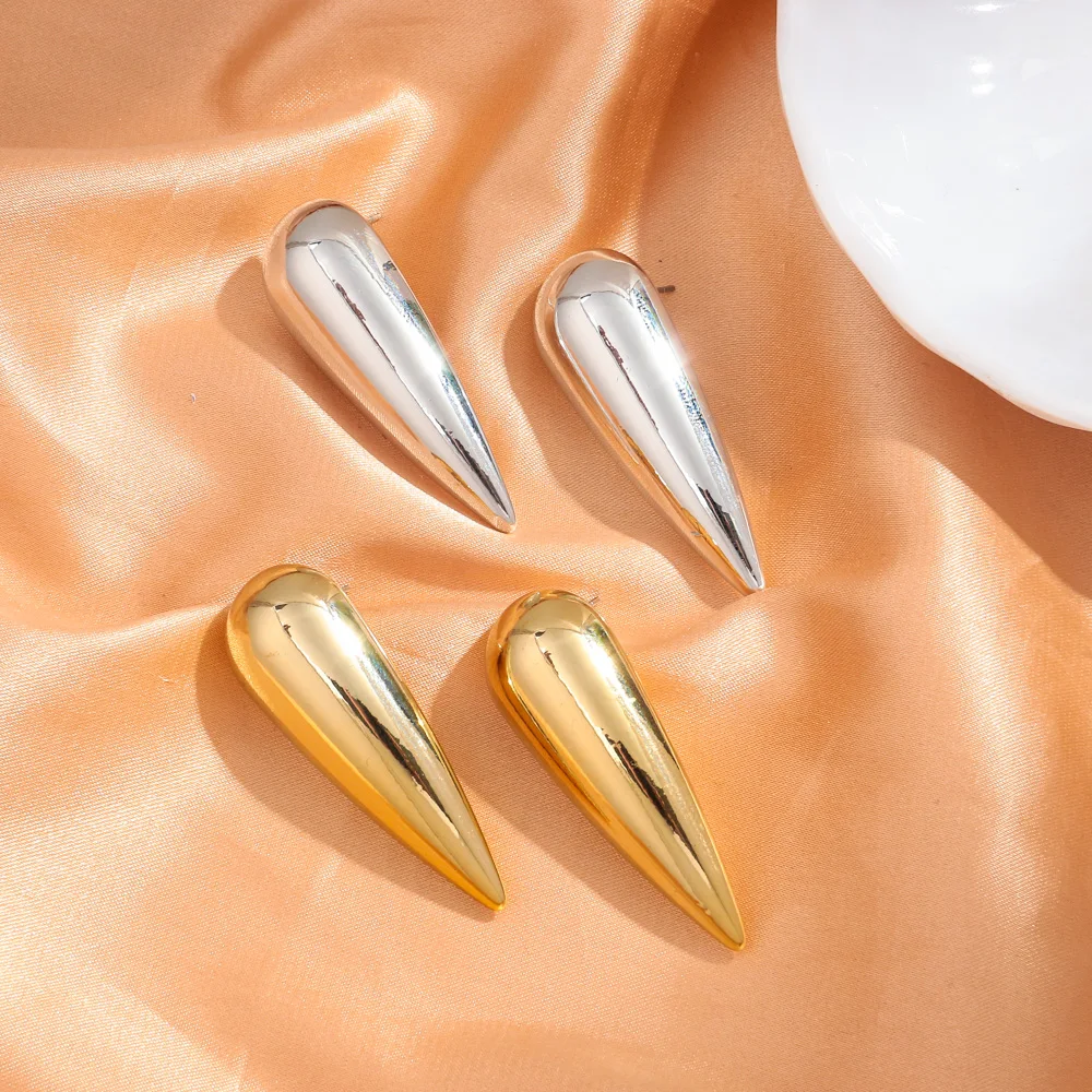 Fashion Acrylic Gold and Silver Color Cone Stud Earrings for Women Geometric Simple Design Earring 2024 Jewelry