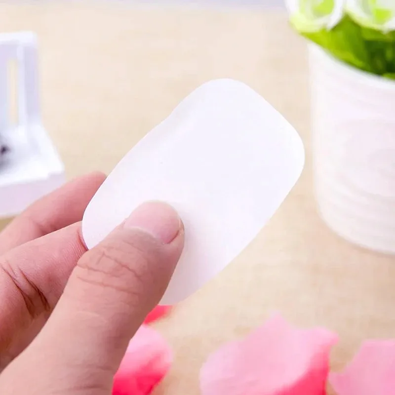 50Pcs Portable Bathroom Soap Slices Box Hand Washing Clean Soap Paper Tablets Outdoor Camping Travel Scented Foaming Soap