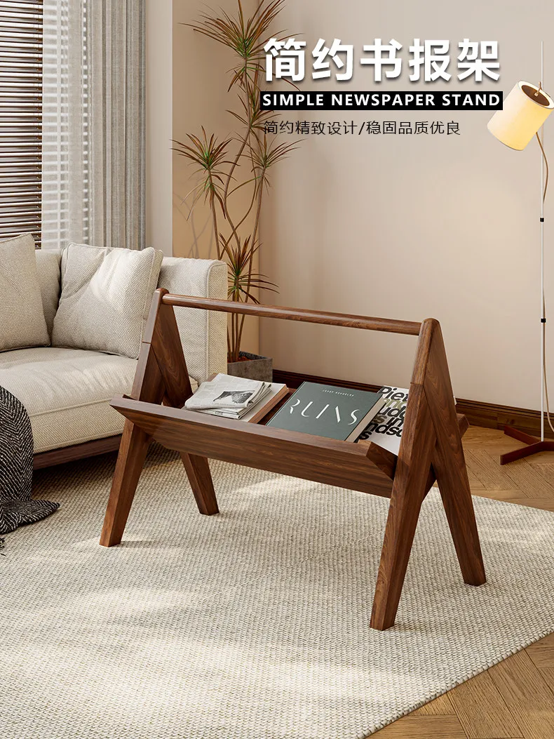 Solid wood newspaper shelf Floor-to-ceiling reading painting storage Magazine newspaper reading shelf Reading portable shelf