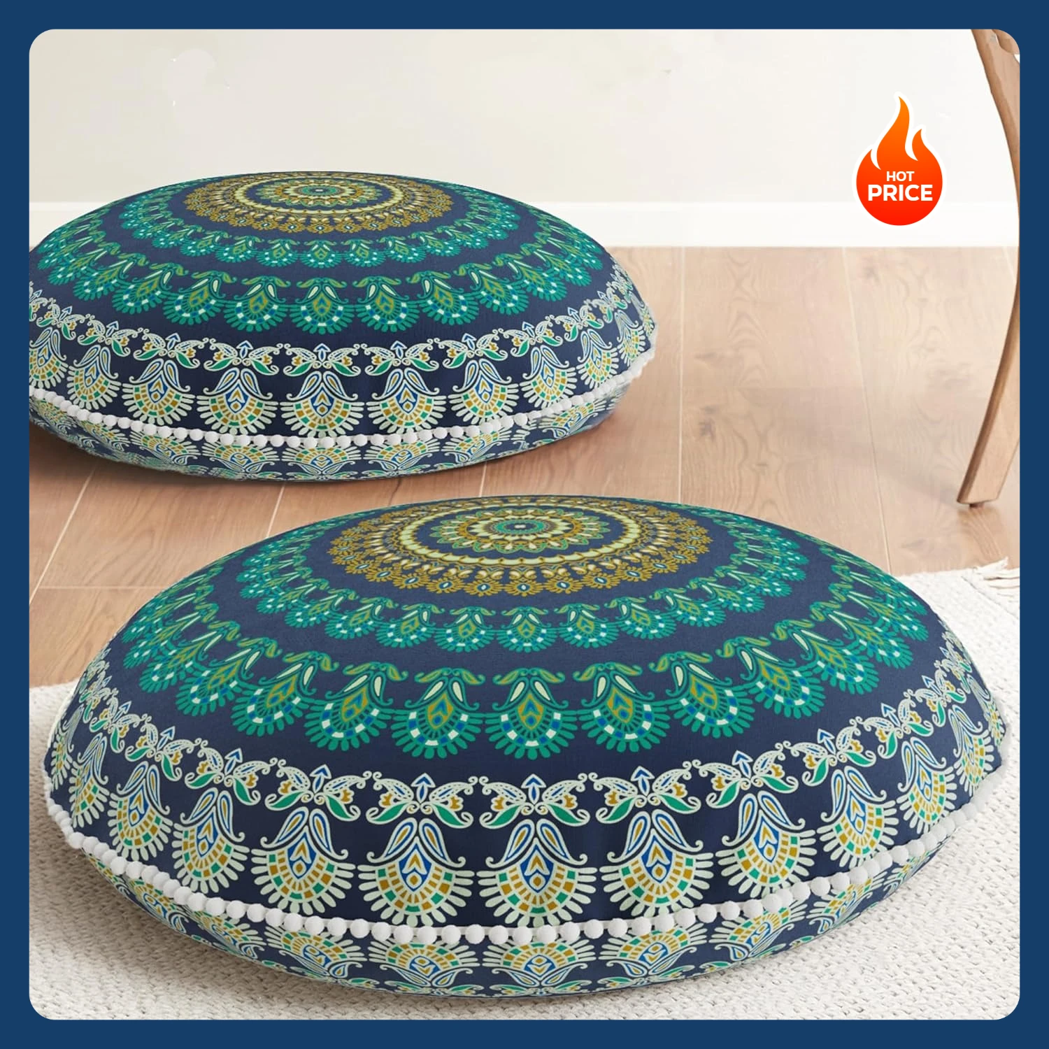 

[Free Shipping!]Meditation Floor Pillow Set of 2, Round Large Pillows Seating for Adults, Bohemian Mandala Circle Cushions for O