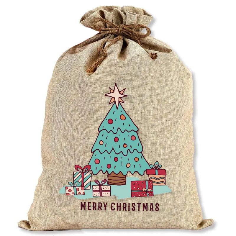 5pcs/lot 40*50cm Christmas Tree Elk Santa Claus Large Drawstring Bags Burlap Pocket Party Pouches Children's Toys Gift Bag