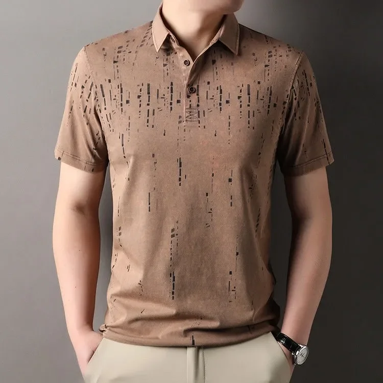 Washed Vintage T-Shirt Polo Shirt for Middle-Aged and Elderly Men, Solid Color Casual Top, British Style with Pockets, Washed and Distressed Craftsmanship, Nostalgic Retro Style with Faded Effect
