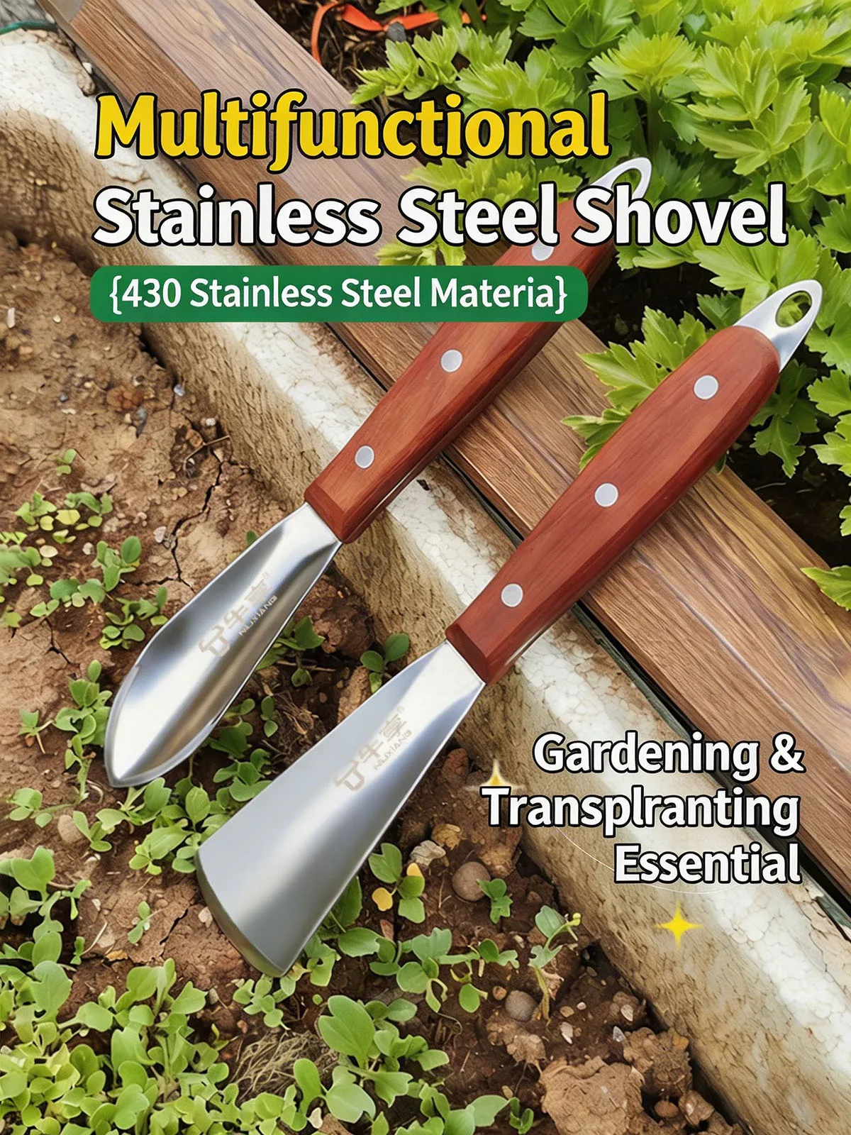 Thickened Stainless Steel Garden Trowel Heavy Duty Shovel Spade for Planting Transplanting Digging Weeding Outdoor Tool
