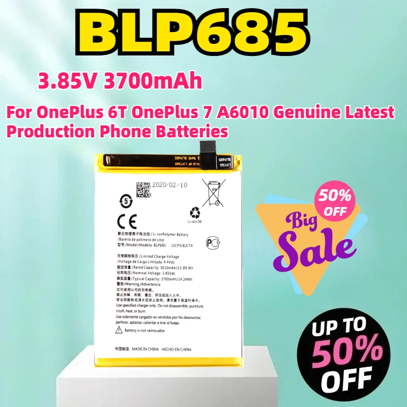 

BLP685 3.85V 3700mAh Replacement Battery For OnePlus 6T OnePlus 7 A6010 Genuine Latest Production Phone Batteries