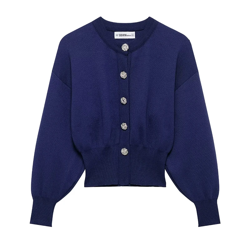 Willshela Women Fashion Solid Single Breasted Knitted Sweater Vintage O-Neck Long Sleeves Female Chic Lady Outfits