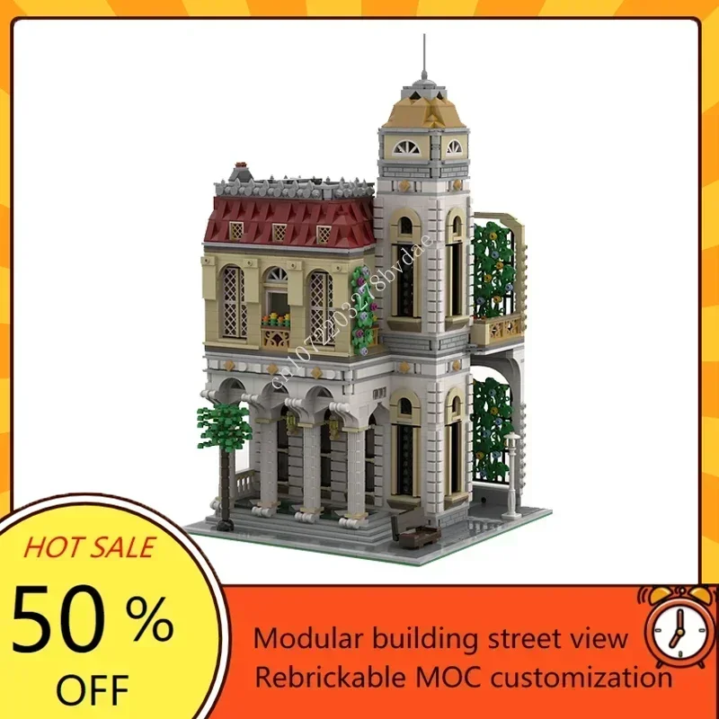3227PCS Customized MOC Modular Red Roof Mansion Street View Model Custom Puzzles Technology  Assembly Toys Birthday Gifts