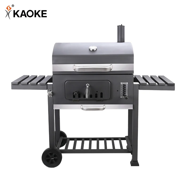 30 Inch Hot Selling Square Barbecue Grill  Large Charcoal Grill Outdoor Portable Trolley  BBQ Grill Manufacturer