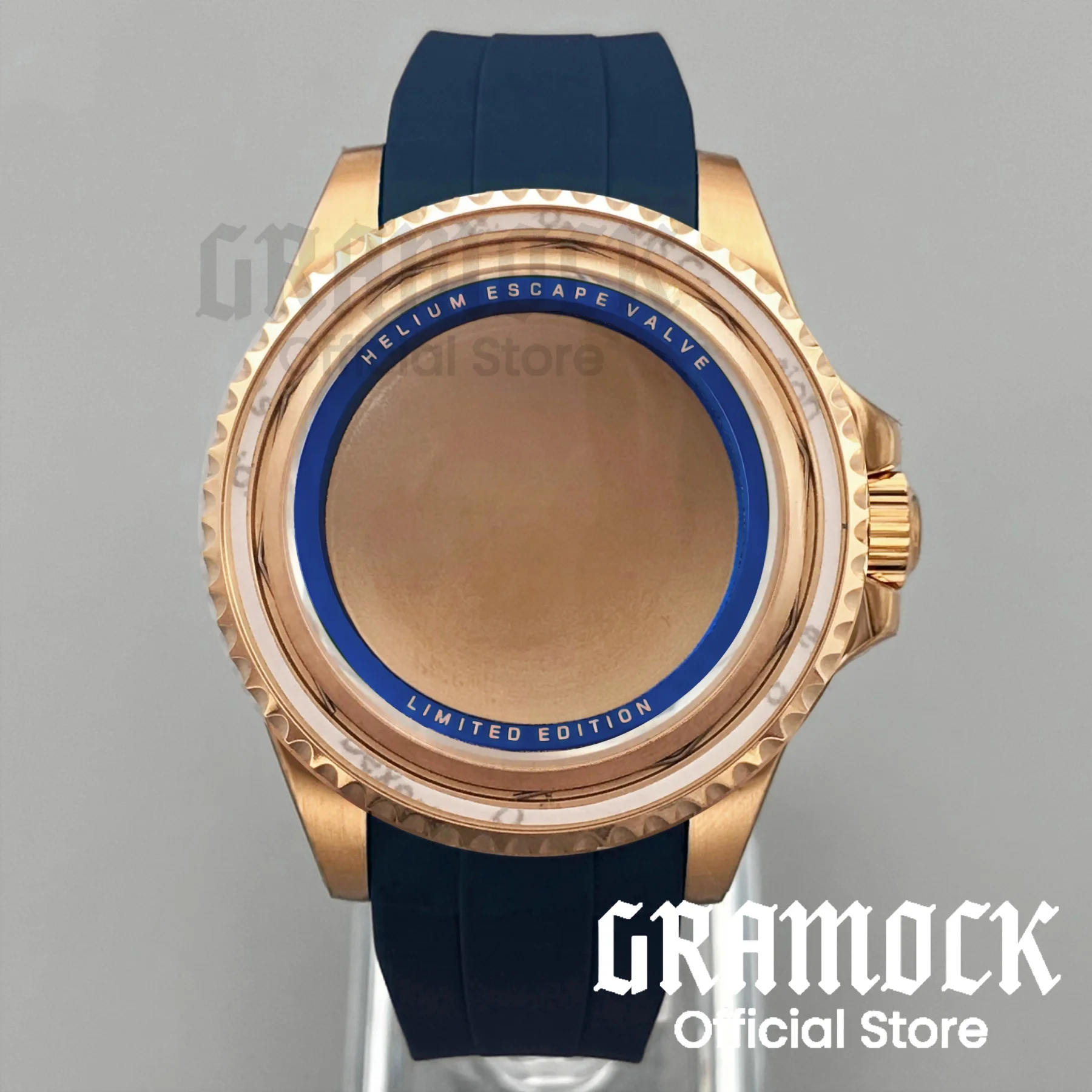 Brown Rubber Strap Rose Gold 43MM DEEP SEA Watch Case Sapphire Glass Back Fit NH34 NH35 NH36 NH38 Roating Bezel 10ATM Waterproof